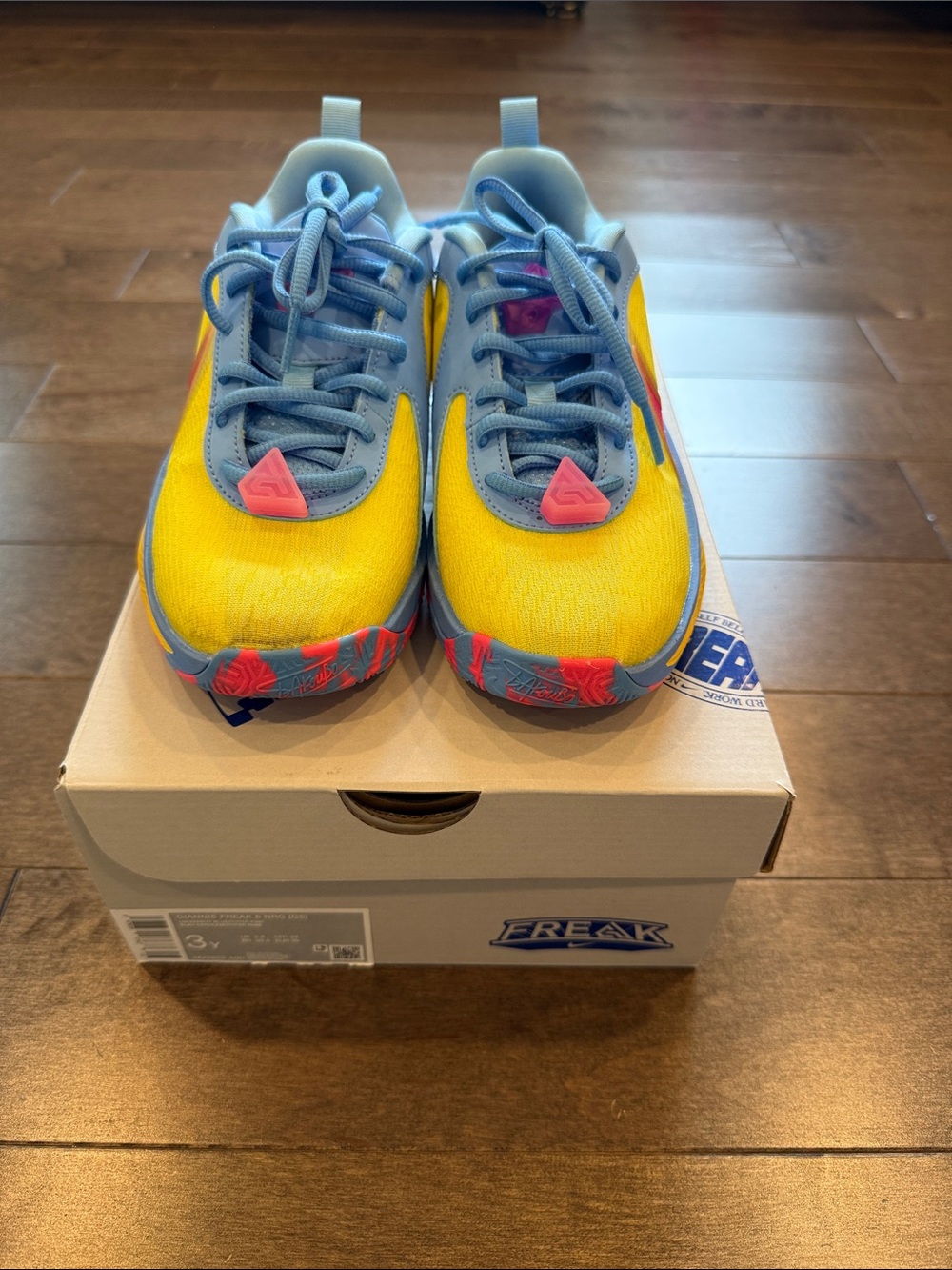 Giannis Freak 6 Kids Yellow & Blue Athletic Sneakers with Pink Accents